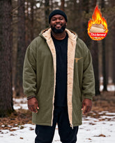 Big & Tall Men's Hunting Style Bull Totem Print Velvet Thickened Long Hooded Coat